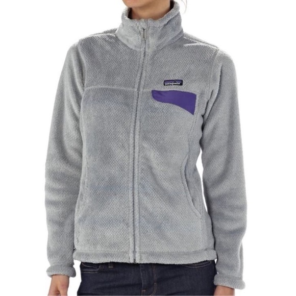 Patagonia full zip Retool Fleece cozy warm Jacket Sweater gray purple Sz Medium - Picture 1 of 7